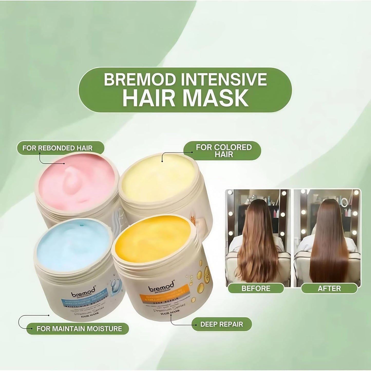 Bremod Performance Wheat Protein Hair Mask Intensive Repair Treatment for Color-Treated,Damaged Hair Strengthens, Boosts Elasticity, Adds Volume, Locks in Moisture 16.9 Fl Oz