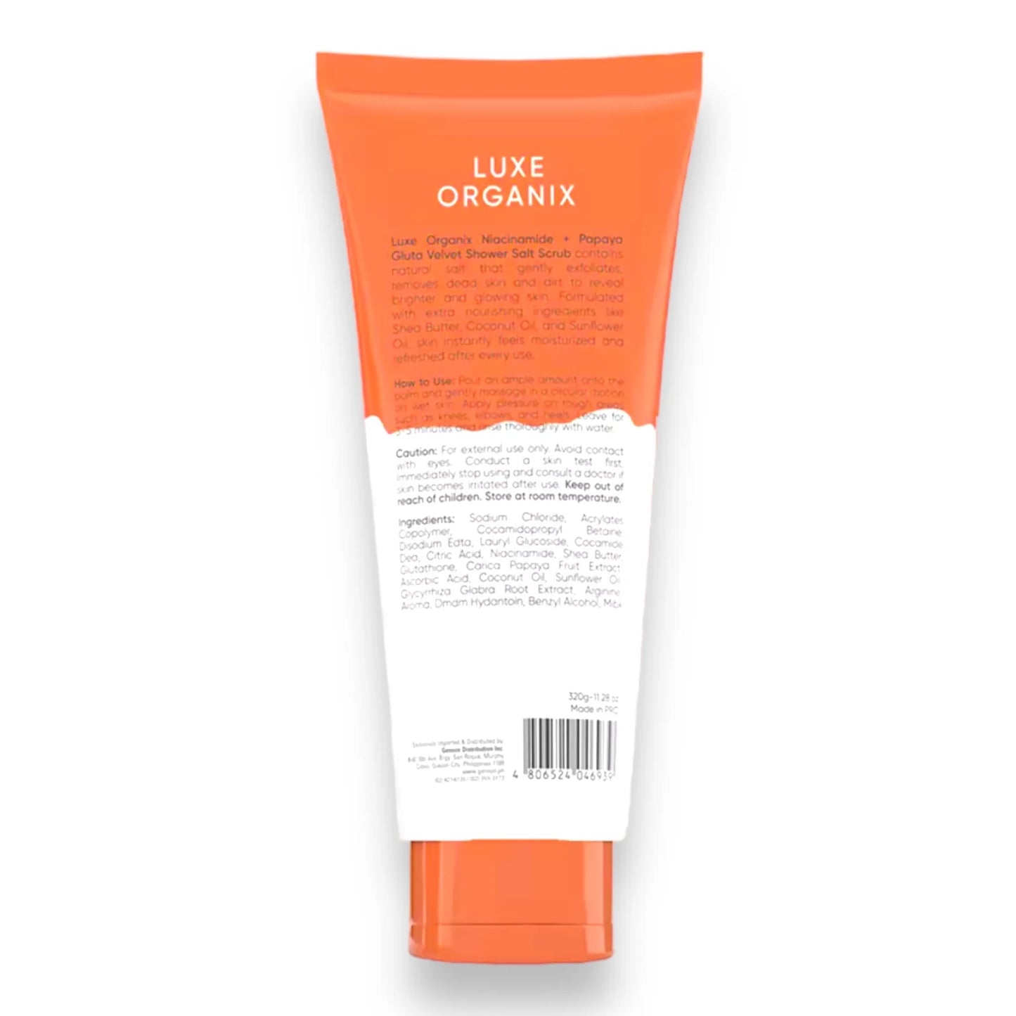 Luxe Organix - Niacinamide + PAPAYA GLUTA 3X Whitening - Velvet Shower Salt Scrub 320g ( Orange )