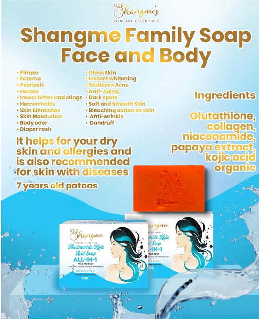 Shangme Organic niacinamide all in 1 miracle soap face&body all skin types kids and adults.(135grams)