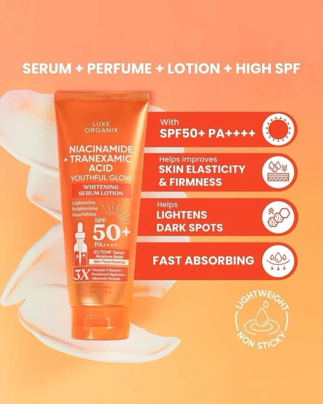 Luxe Organix Niacinamide + Tranexamic Acid Youthful Glow Whitening Serum Lotion 200ml