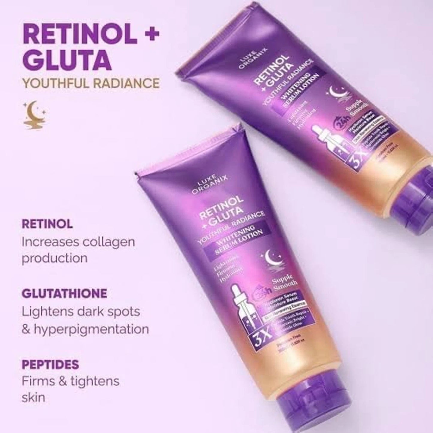 Luxe Organix Retinol + Gluta Youthful Radiance Whitening Serum Boost Lotion 350ml