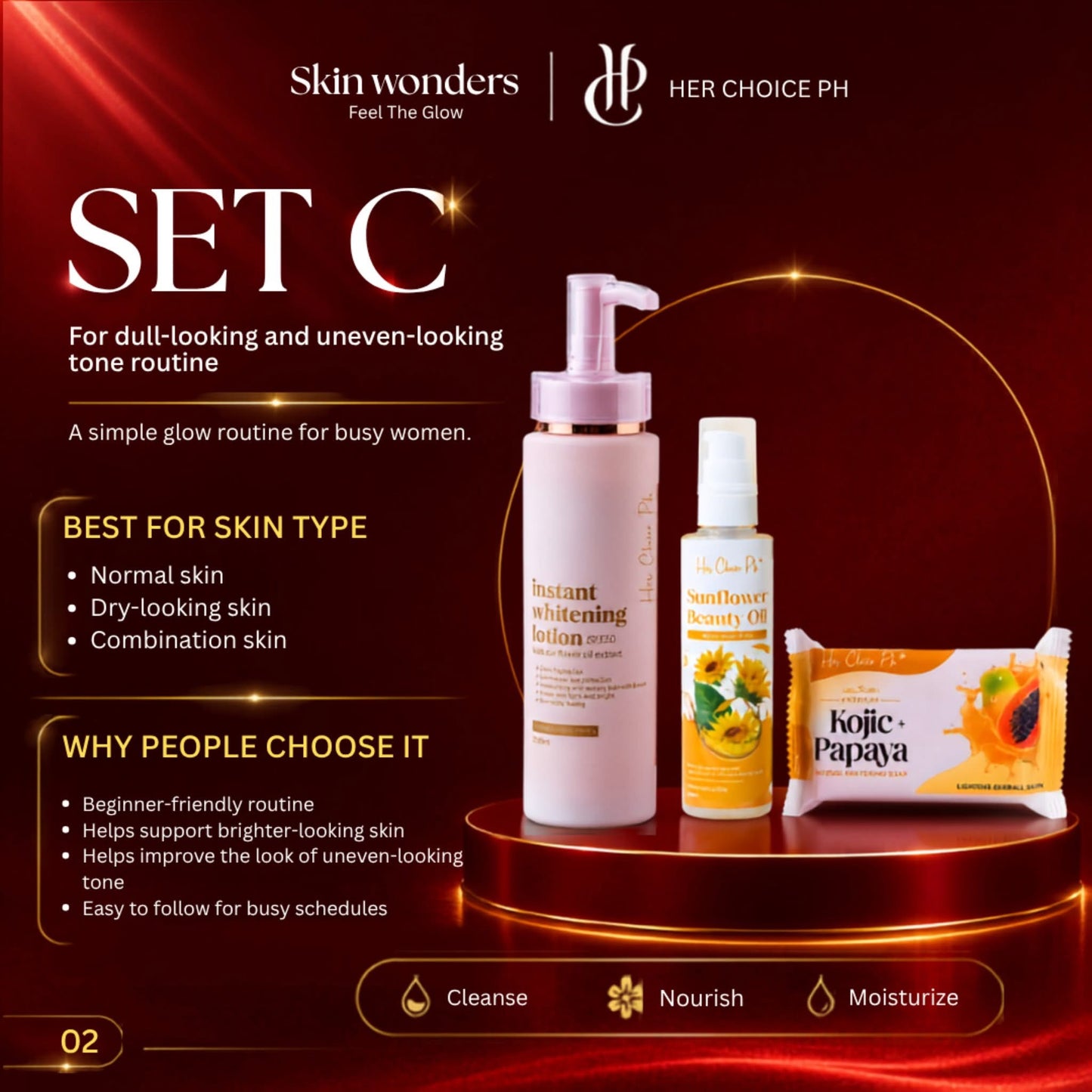 HerChoice PH Set C: Kojic Soap, Body Lotion & Sunflower Beauty Oil