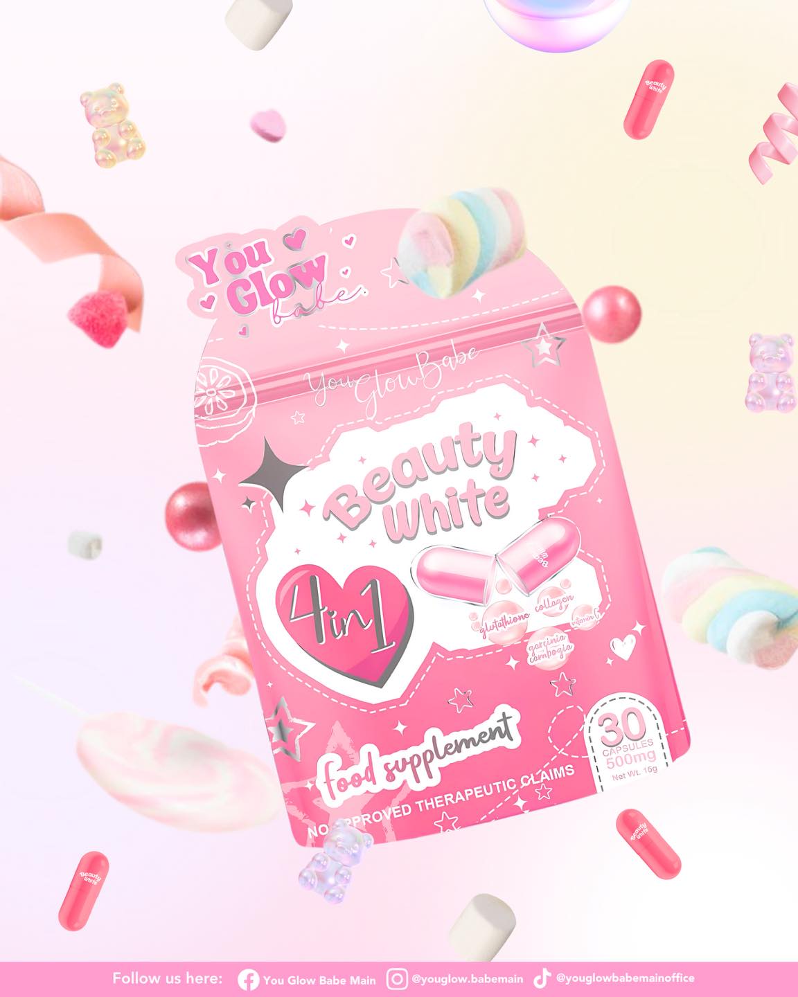 YGB Beauty White 4 in 1 Glutathione Food Supplements  30 Capsules