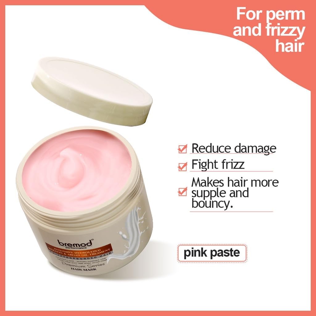 Bremod Performance Argan Oil & Keratin Hair Mask Hydrating Deep Conditioner for Dry, Damaged, Frizzy & Rebonded Hair Anti-Fall, Strengthening, Moisturizing 16.9 Fl Oz