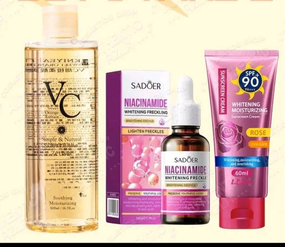 VC TONER SET (VC TONER, SADOER NIACINAMIDE SERUM & ROSE KISS BEAUTY SUNSCREEN