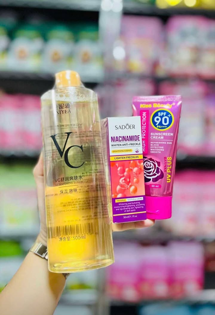 VC TONER SET (VC TONER, SADOER NIACINAMIDE SERUM & ROSE KISS BEAUTY SUNSCREEN