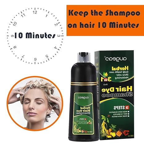 AUGEAS 500ML Black Permanent Hair Color Shampoo, 3 IN 1 Organic Herbal Fast Coloring Shampoo for Men and Women to Cover Grey/White Hair (BLACK)