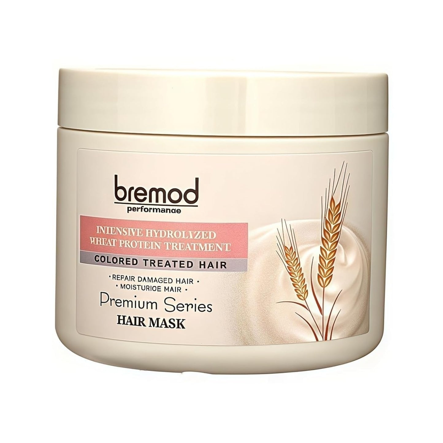Bremod Performance Wheat Protein Hair Mask Intensive Repair Treatment for Color-Treated，Damaged Hair Strengthens, Boosts Elasticity, Adds Volume, Locks in Moisture 16.9 Fl Oz
