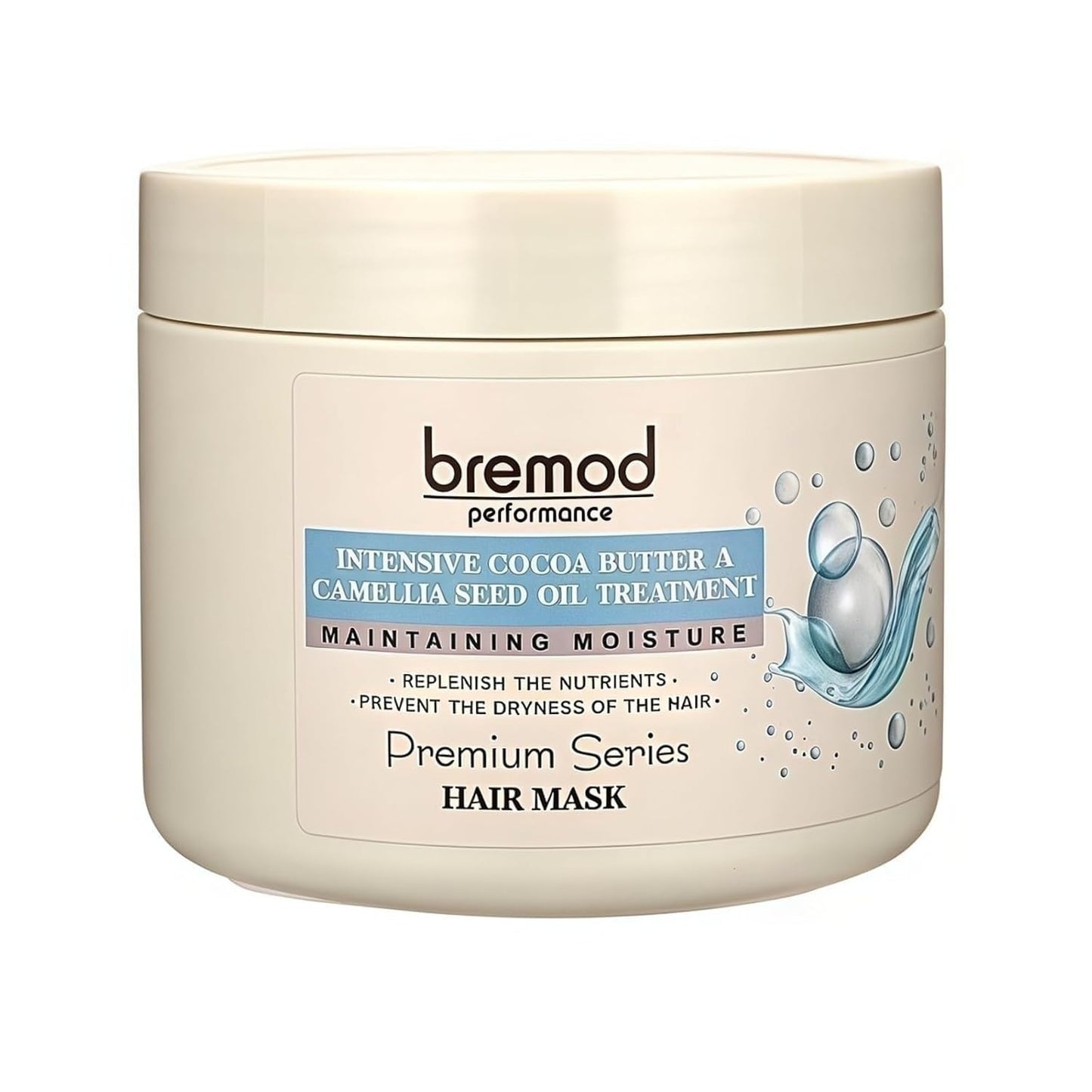 Bremod Performance Cocoa Butter & Camellia Seed Oil Hair Mask Premium Intensive Treatment for Dry, Flat Hair Anti-Fall, Strengthens & Moisturizes, Boosts Elasticity 16.9 Fl Oz