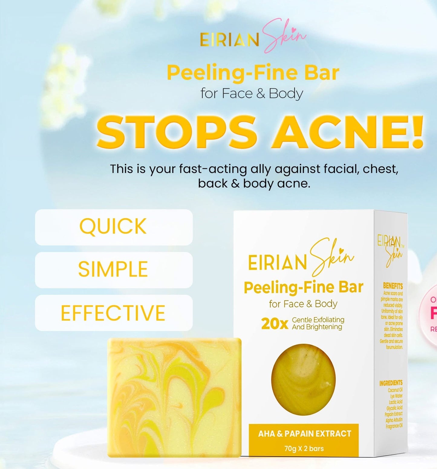 Eirian Skin Peeling Fine Bar for Face and Body Soap 70g 2bars