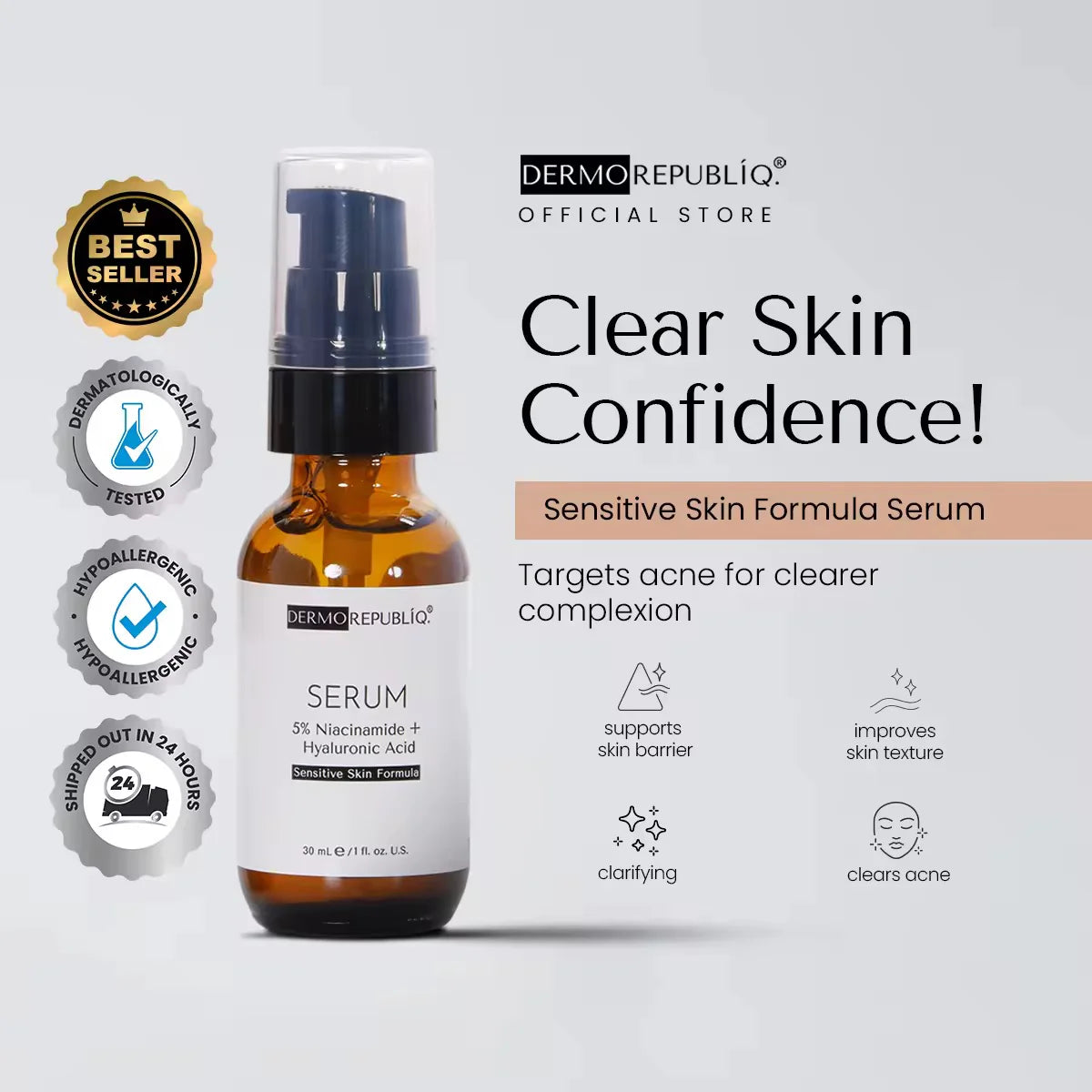 DERMOREPUBLIQ - Serum 5% Niacinamide + Hyaluronic Acid - Sensitive Skin Formula 30 ml ( Sensitive Skin Formula )
