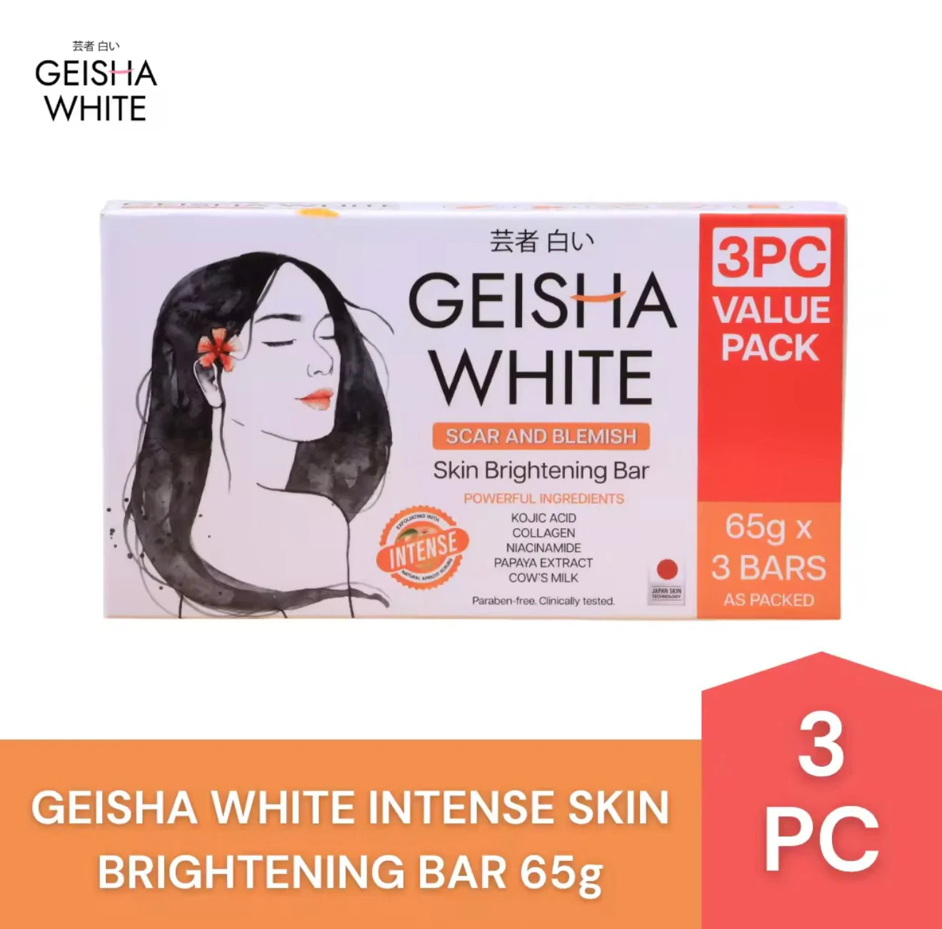 Geisha White - Scar and Blemish - Skin Brightening Bar - “INTENSE” (Orange)