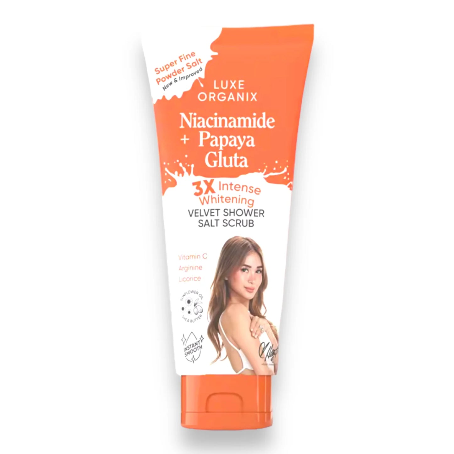 Luxe Organix - Niacinamide + PAPAYA GLUTA 3X Whitening - Velvet Shower Salt Scrub 320g ( Orange )