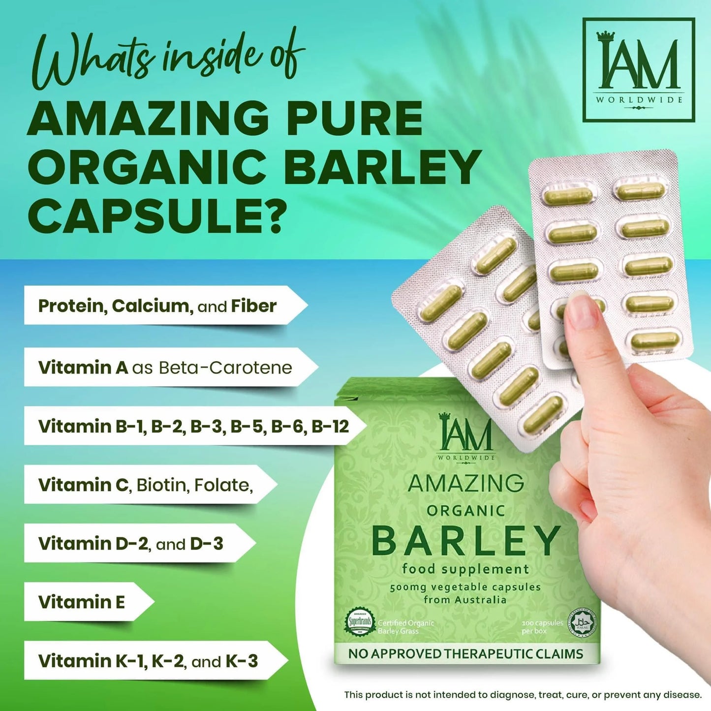 I Am Worldwide - Amazing Organic Barley - 100 CAPSULE