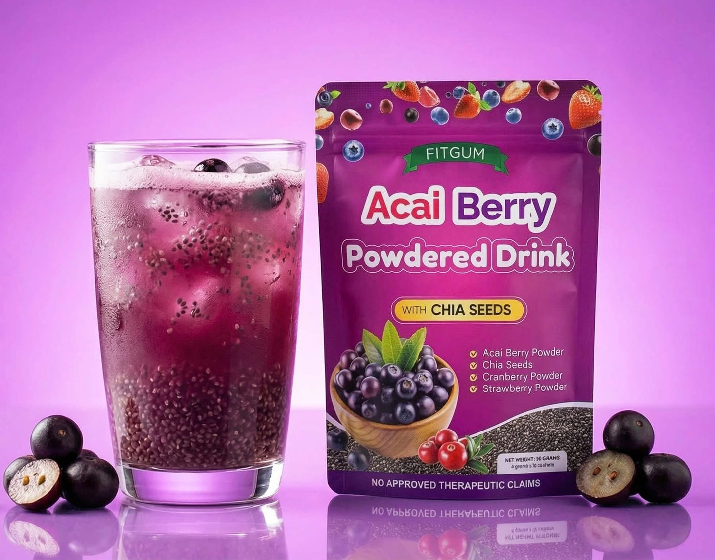 Fitgum Acai Berry drink w/ Chia Seeds