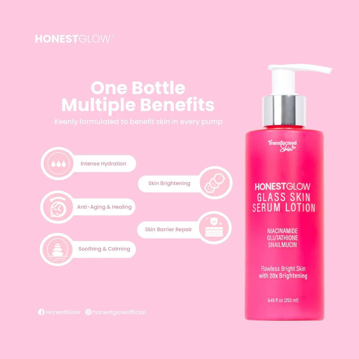 Honest Glow - Glass Skin Serum Lotion 250 ML ( pink )