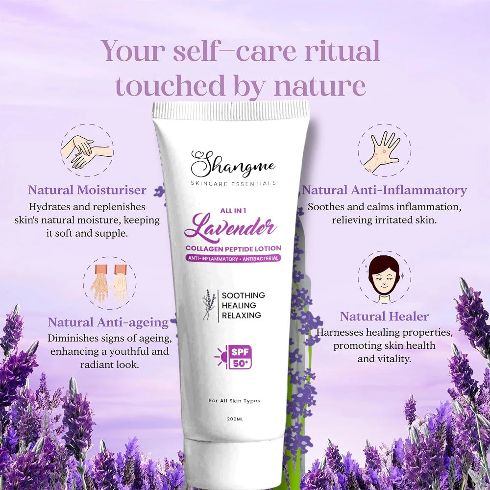 Shangme Lavender All-in-One Body Lotion | Peptide & Collagen Moisturizer for All Skin Types – 250ml