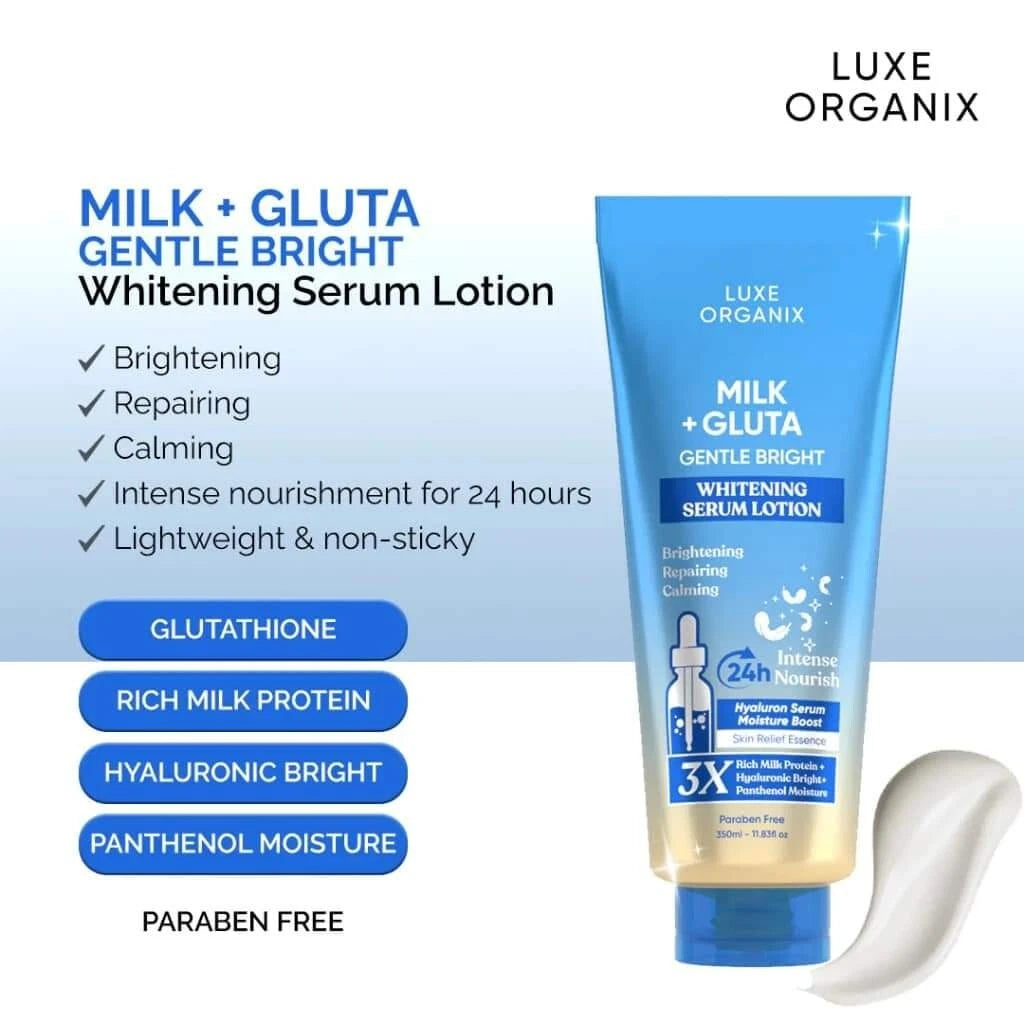 Luxe Organix Milk + Gluta Gentle Bright Whitening Serum Lotion 350ml