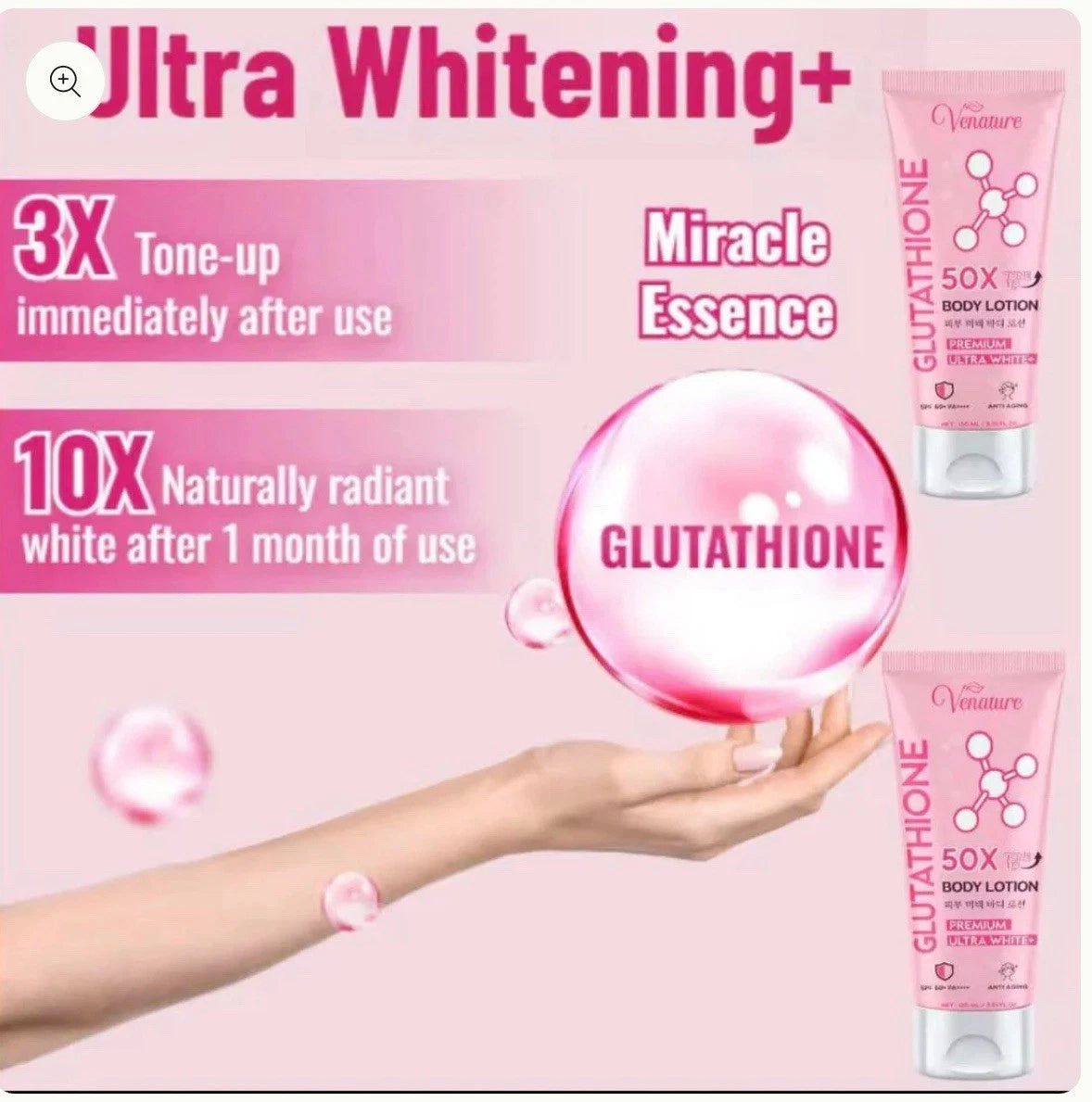 Venature Glutathione Body Whitening Lotion 50X Tone Up W/SPF50