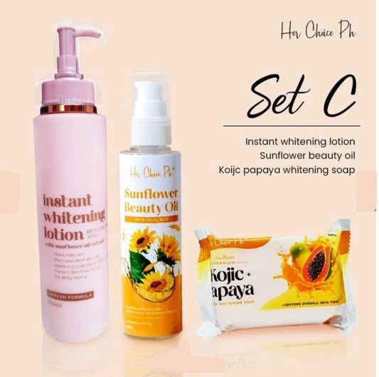 HerChoice PH Set C: Kojic Soap, Body Lotion & Sunflower Beauty Oil
